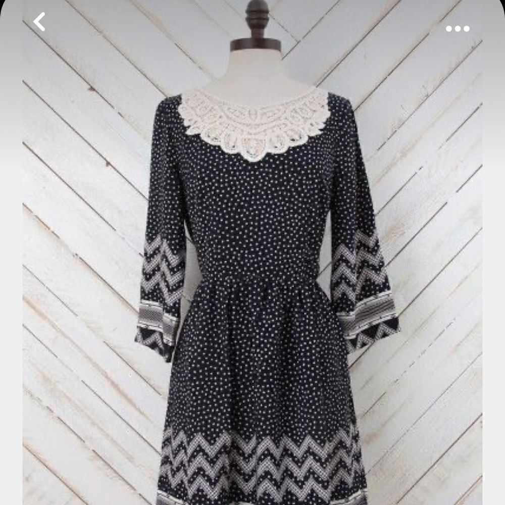 Altar’d State Black and Off-White Polka Dot Chevron Dress Size Large